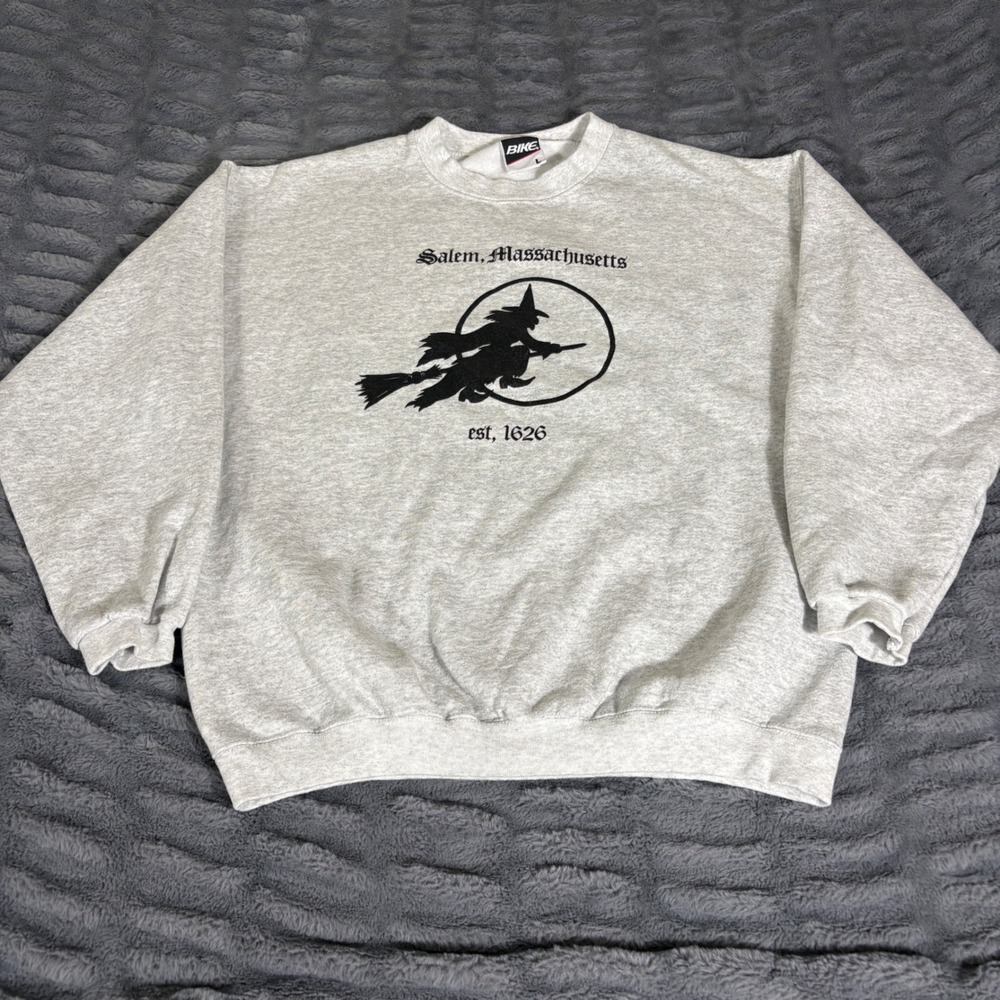 Vintage BIKE Salem Massachusetts Witch Sweatshirt Gray Mens Large Made in USA
